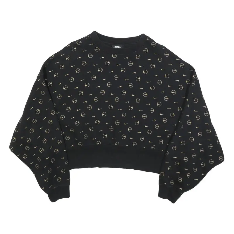 Nike Womens Black Crew Neck M Cotton Blend Sweatshirt Logo Print Cropped 1