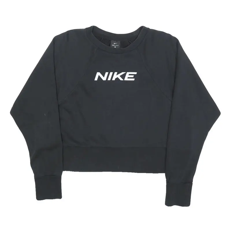 Nike Womens Black Crew Neck M Logo Print Cotton Blend Sweatshirt Pullover 1