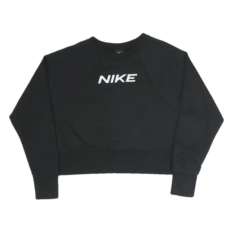 Nike Womens Black Crew Neck M Logo Sweatshirt Cotton Blend Pullover 1