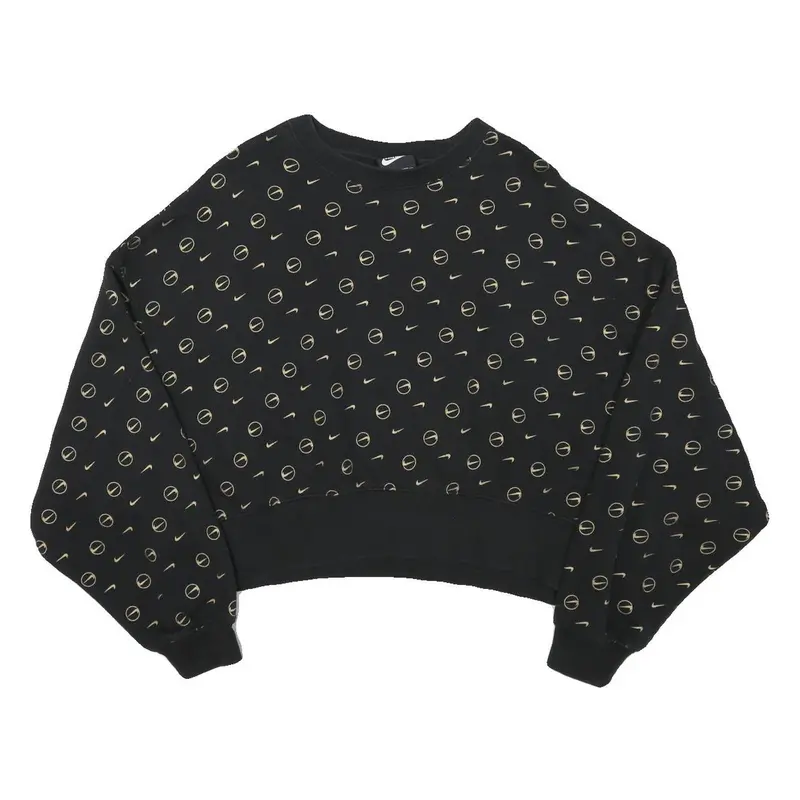 Nike Womens Black Crew Neck S Sweatshirt All Over Print Cotton Blend 1