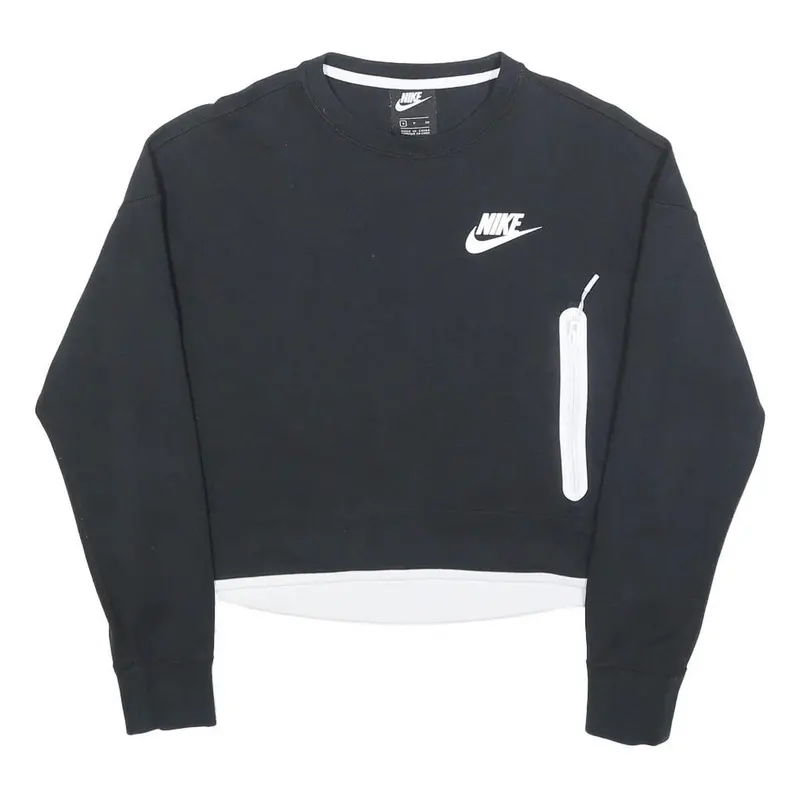 Nike Womens Black Crew Neck S Sweatshirt Crop Zip Pocket Casual Style 1