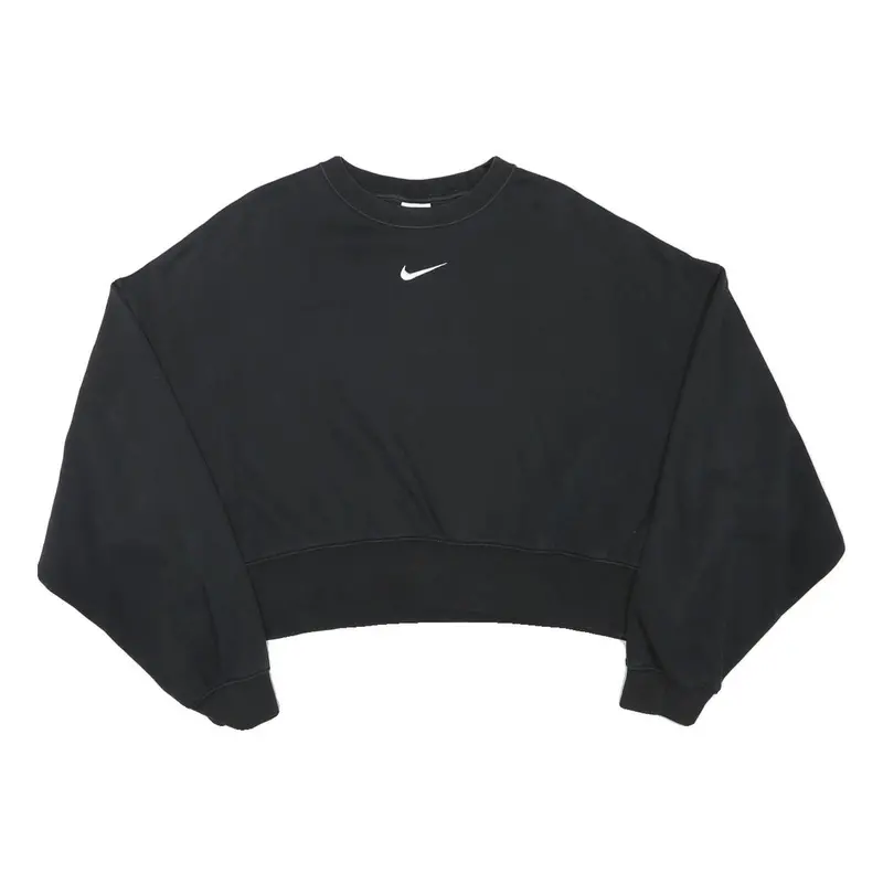 Nike Womens Black Crew Neck Xs Cotton Blend Sweatshirt Pullover Crop Top 1