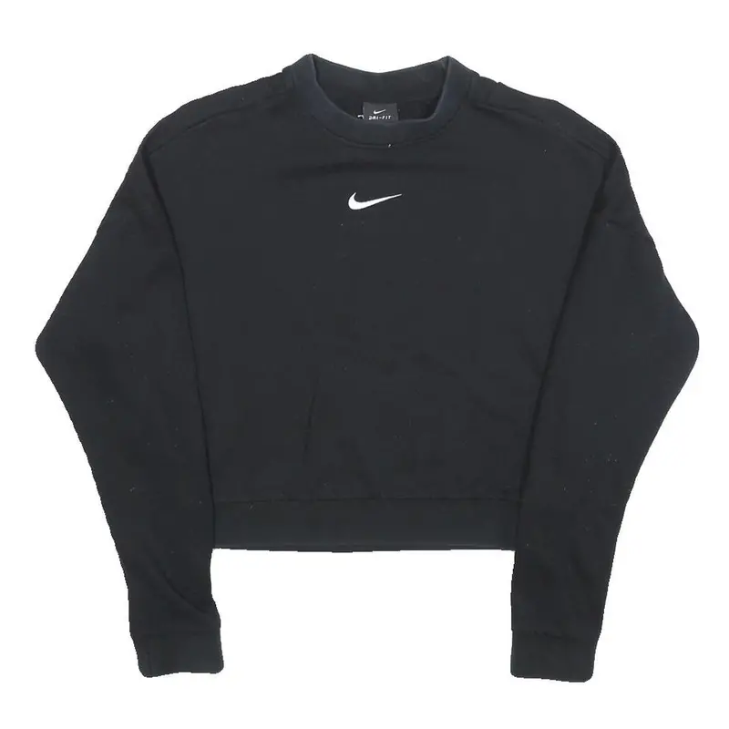 Nike Womens Black Crop Crew Neck Sweatshirt S Cotton Blend Pullover 1