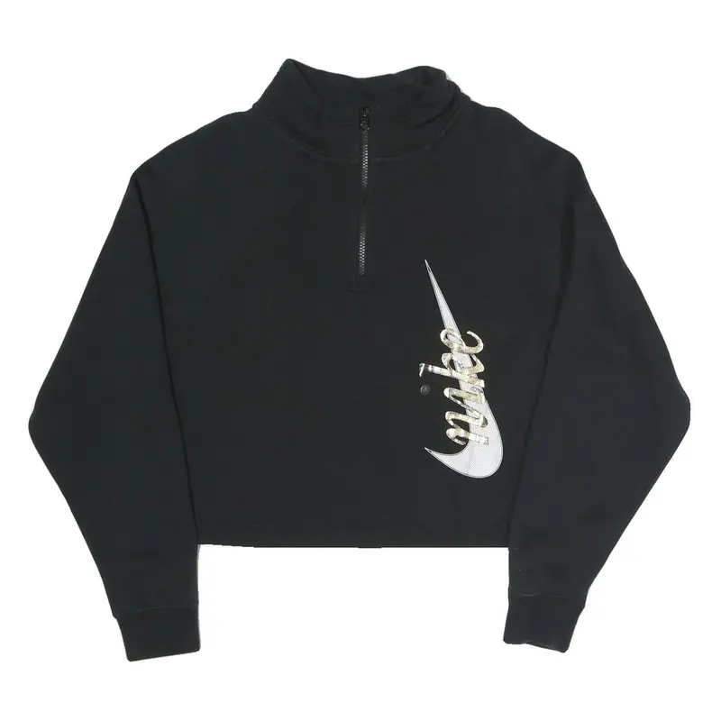 Nike Womens Black Cropped 1/4 Zip Sweatshirt M Cotton Blend Casual 1
