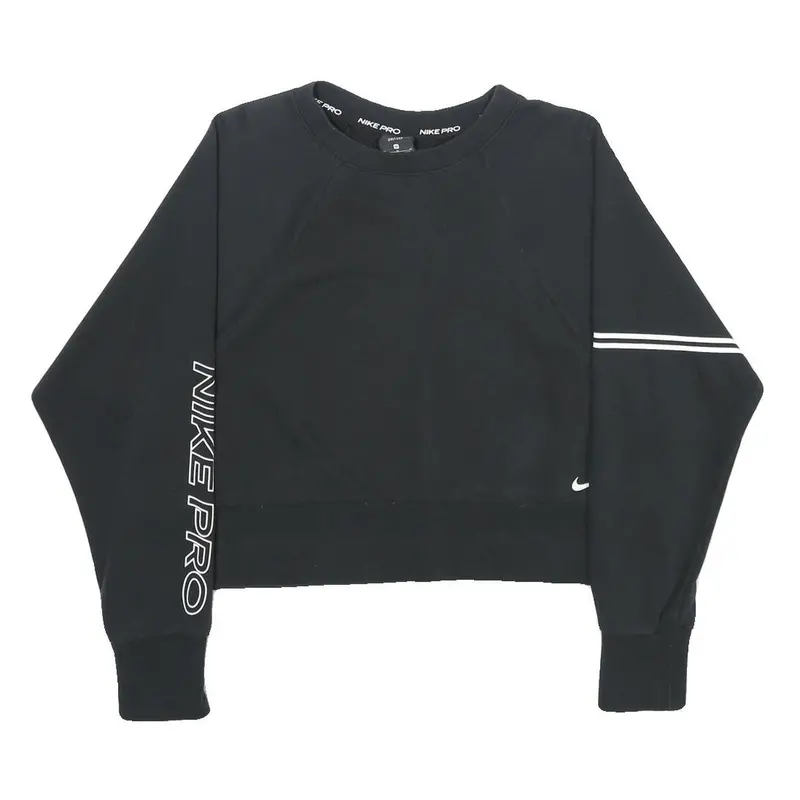 Nike Womens Black Cropped Sweatshirt Crew Neck M Nike Pro Logo 1