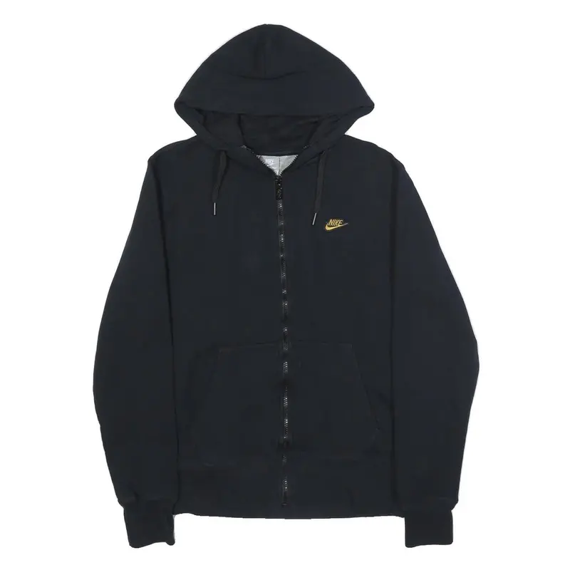 Nike Womens Black Hoodie M Zip Up Gold Logo Casual Cotton Blend 1