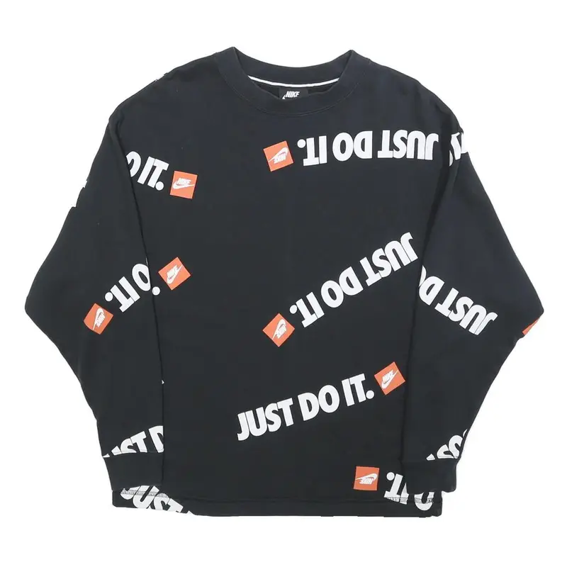 Nike Womens Black Just Do It Crew Neck Xs Graphic Print Cotton Blend Sweatshirt 1