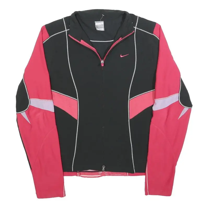 Nike Womens Black & Red Sports Track Jacket L Polyester Zip Athletic Fit 1