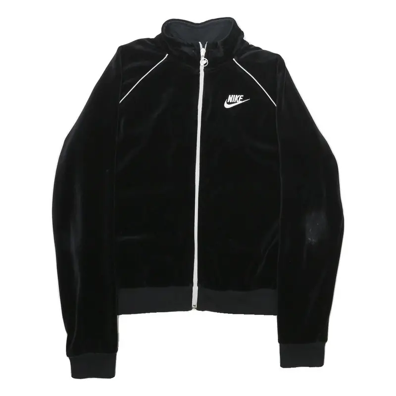 Nike Womens Black Velvet Track Jacket M Athletic Fit Stand-Up Collar Plain Zip 1