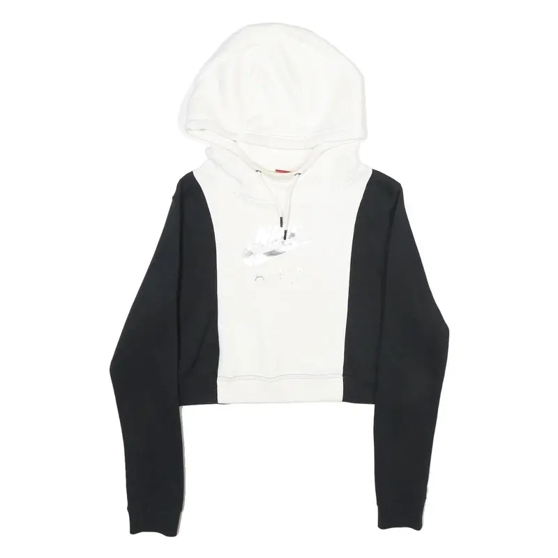 Nike Womens Black & White Cropped Hoodie M Cotton Blend Casual Activewear 1