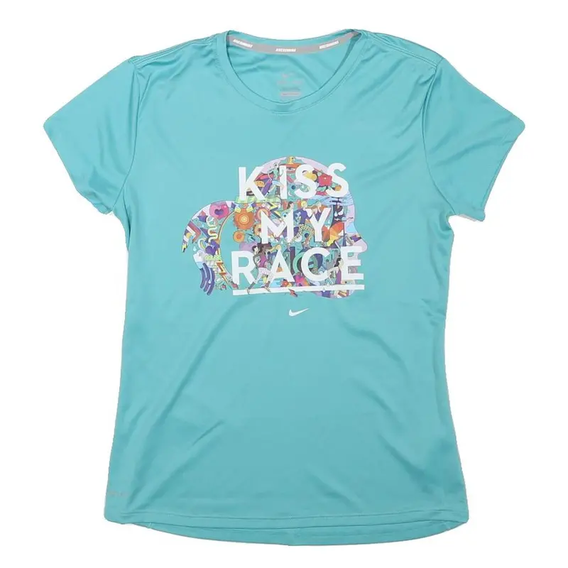 Nike Womens Blue Kiss My Race Graphic T-Shirt M Short Sleeve Crew Neck 1