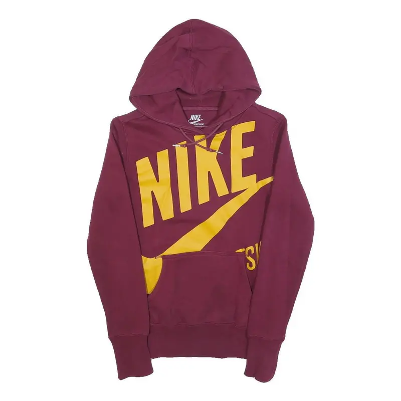 Nike Womens Burgundy & Yellow Hoodie Xs Cotton Blend Pullover Casual Sportswear 1