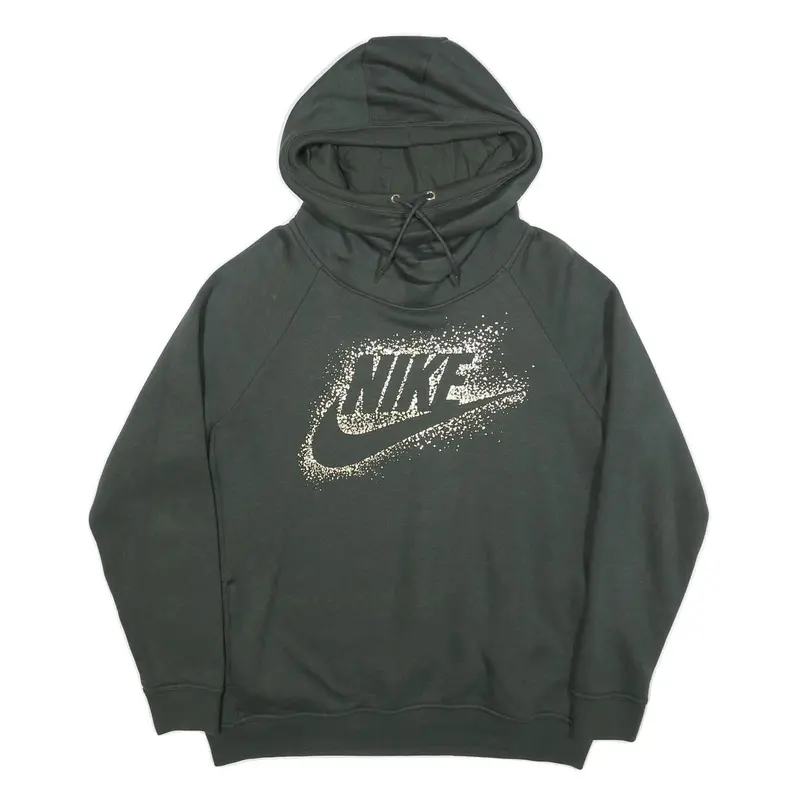 Nike Womens Dark Green Hoodie L Cotton Blend Pullover Drawstring Hoodie 1