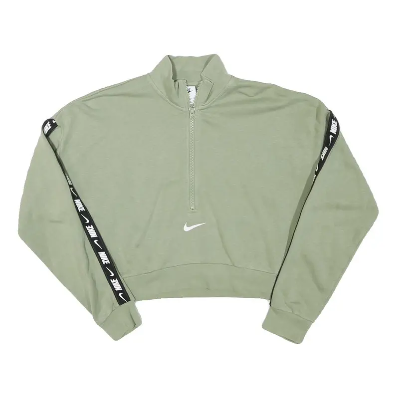 Nike Womens Green Crop Half Zip Sweatshirt Xs Nike Logo Tape 1
