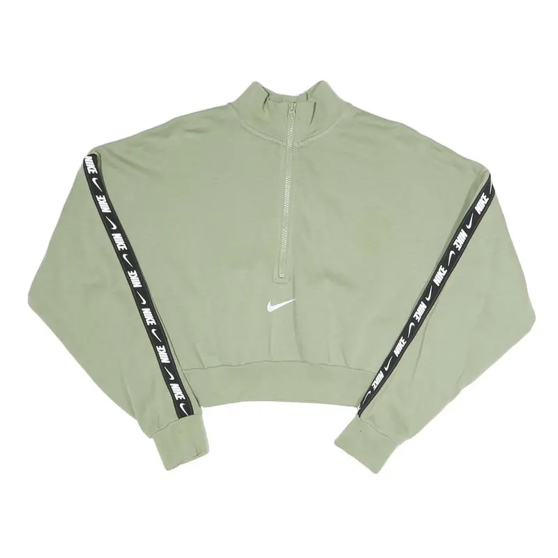 Nike Womens Green Half Zip Xs Crop Sweatshirt Cotton Blend Sportswear 1