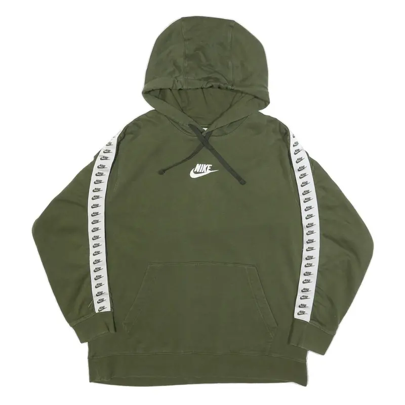 Nike Womens Green Hoodie L Cotton Blend Pullover Logo Tape Detail 1