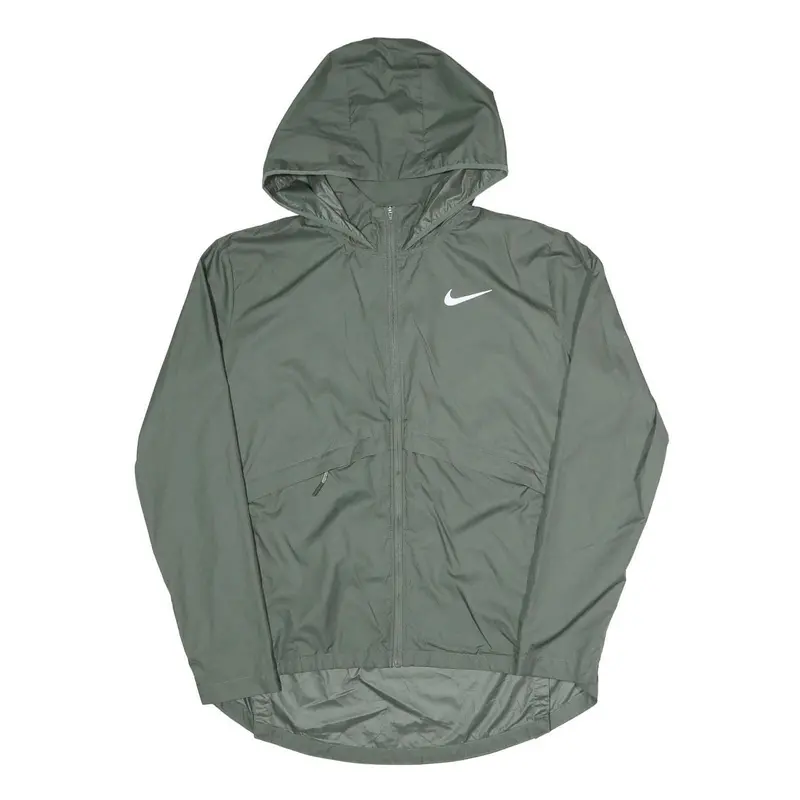 Nike Womens Green Jacket M Polyester Blend Plain Hooded Zip Casual 1