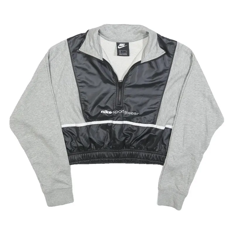 Nike Womens Grey & Black Sportswear Pullover Sweatshirt S Cropped Half Zip 1
