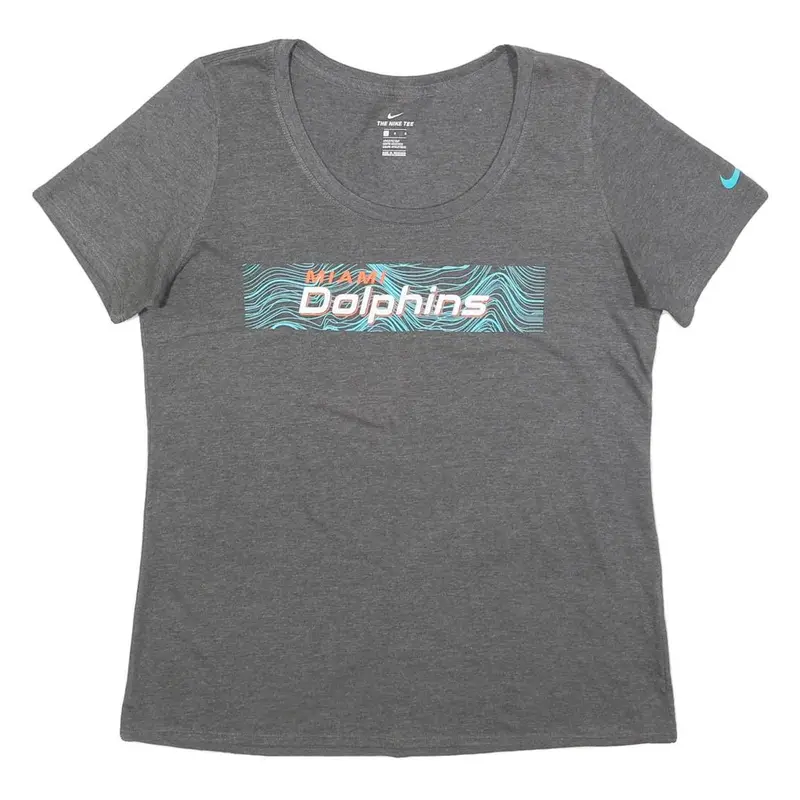 Nike Womens Grey Miami Dolphins Graphic T-Shirt L Short Sleeve Crew Neck 1