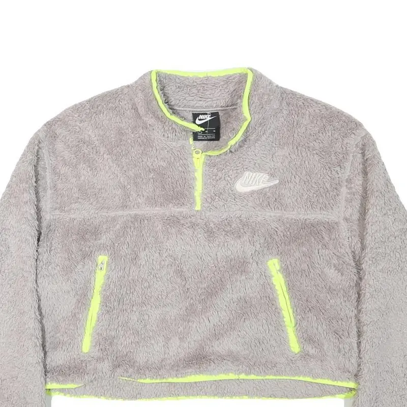 Nike Womens Grey & Neon Yellow Fleece Zip Jacket M Polyester Blend Cropped 2