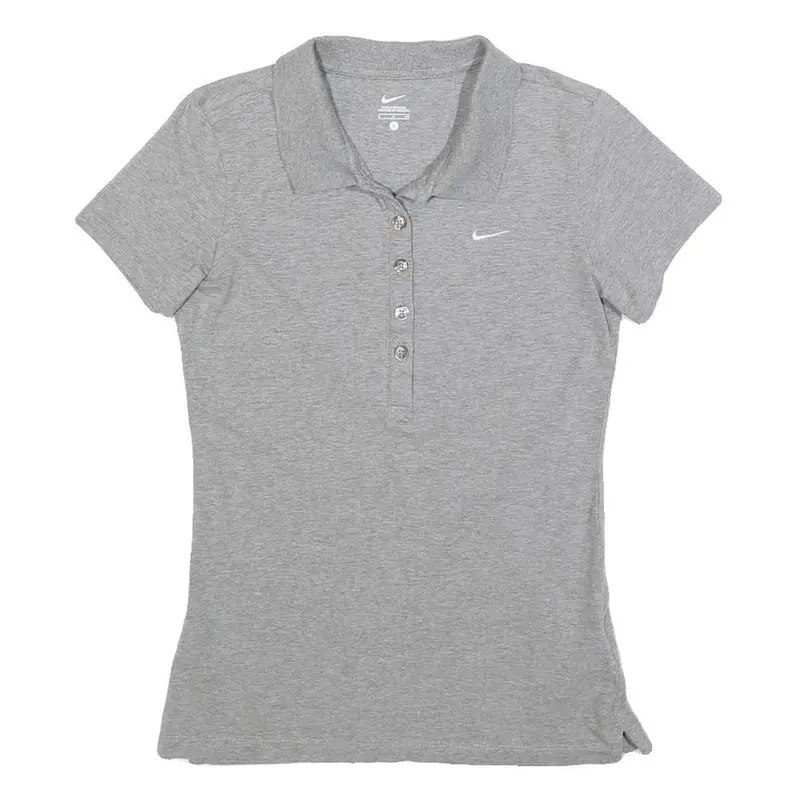 Nike Womens Grey Short Sleeve Plain Polo Shirt S Cotton Comfort Fit 1