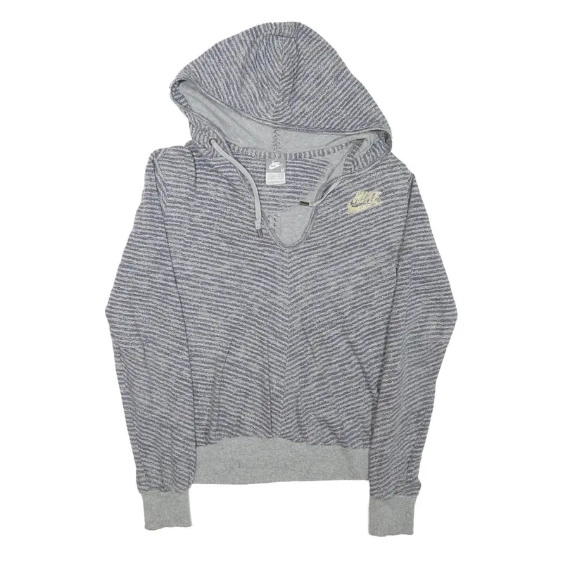 Nike Womens Grey Striped Pullover Hoodie M Cotton Blend Casual 1