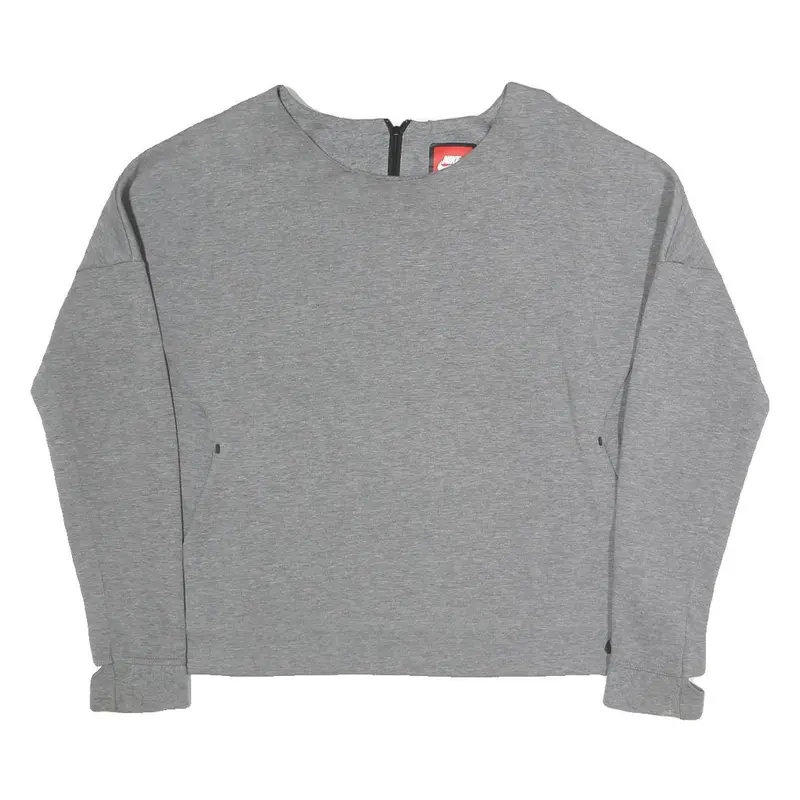 Nike Womens Grey Sweatshirt Crew Neck L Cotton Blend Pullover Zip Back 1