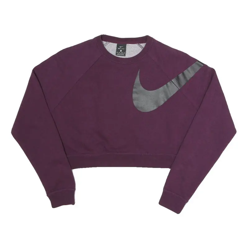 Nike Womens Maroon Cotton Blend Crew Neck Xs Sweatshirt Cropped Logo 1