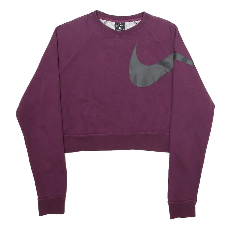 Nike Womens Maroon Crew Neck Xs Cropped Sweatshirt Logo Swoosh Activewear 1