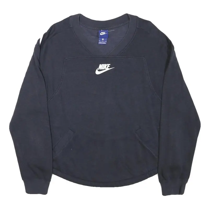 Nike Womens Navy Blue Sweatshirt V-Neck M Cotton Blend Pullover 1
