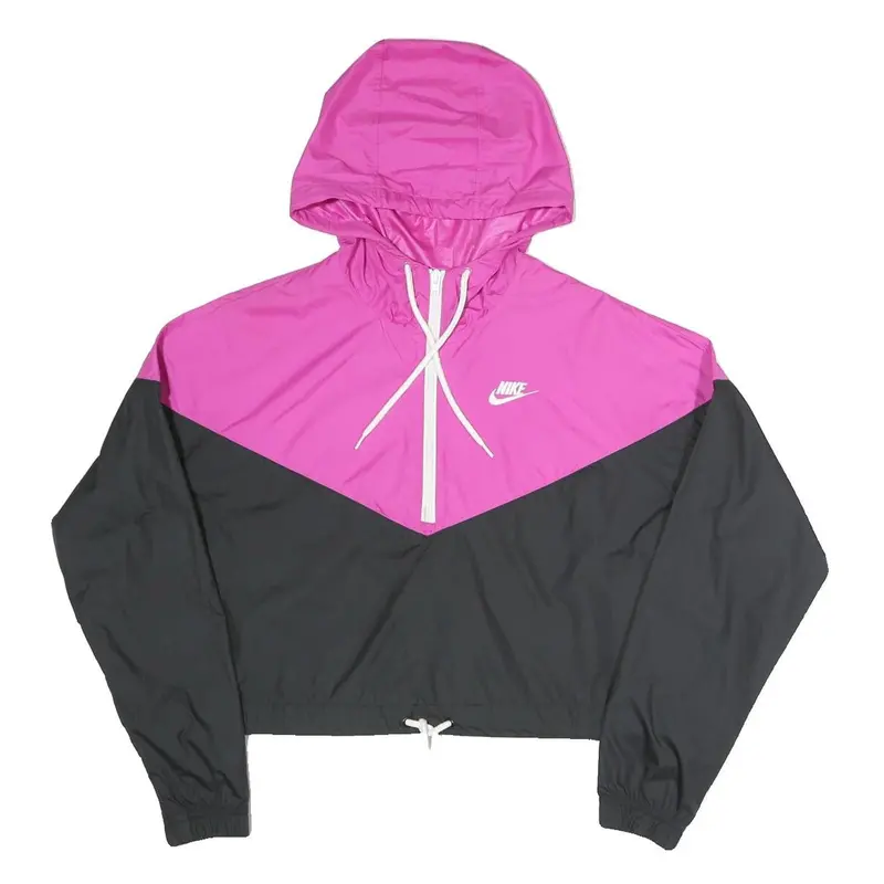 Nike Womens Pink & Black Windbreaker Jacket M Polyester Blend Plain Zip Hooded 1