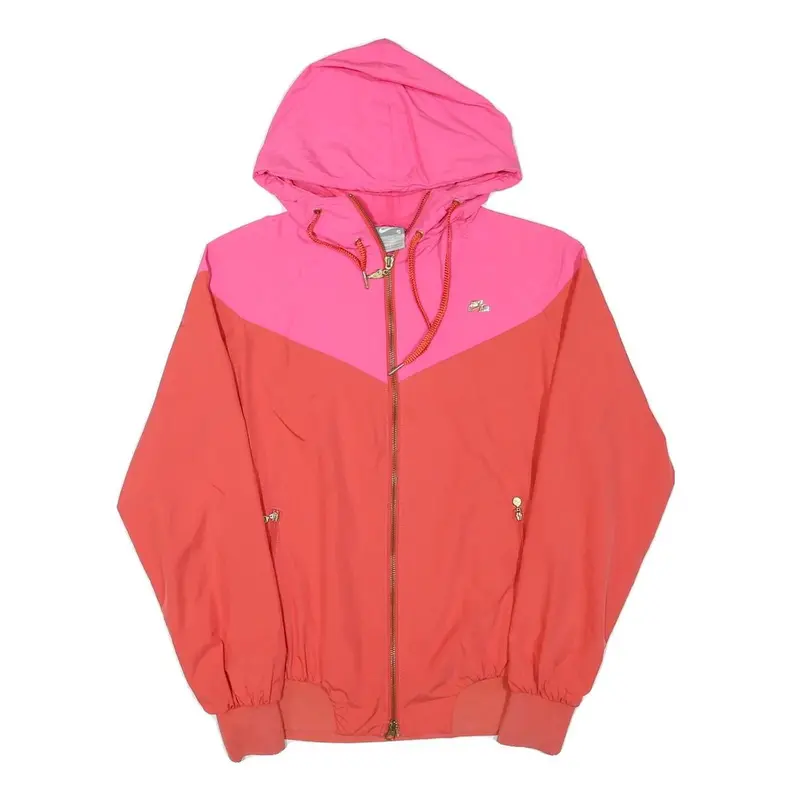 Nike Womens Pink & Red Sportswear Zip Jacket S Polyester Blend Hooded Casual 1