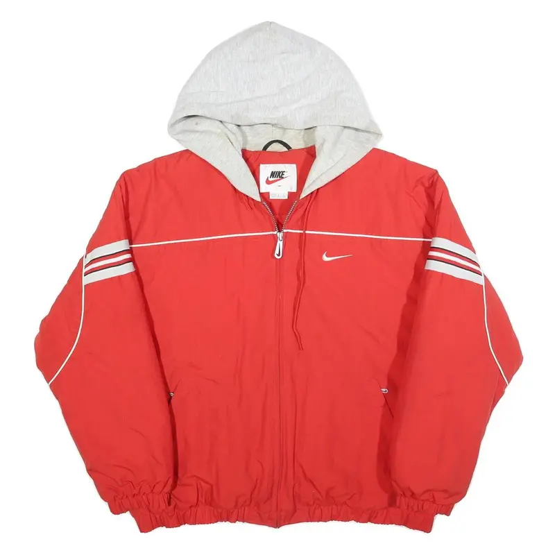 Nike Womens Red Jacket L Polyester Zip Hooded Plain Sports Casual Fitness 1
