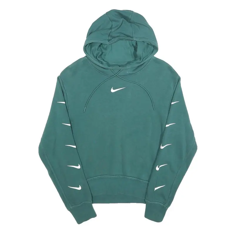 Nike Womens Teal Hoodie S Cotton Blend Pullover Sweatshirt Nike Swoosh Logo 1