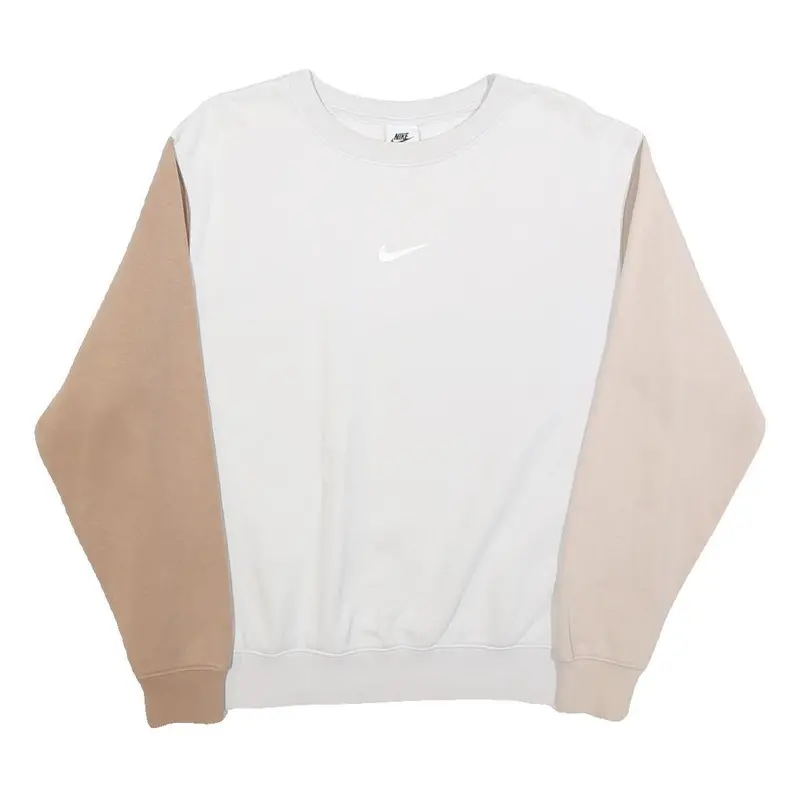 Nike Womens White & Beige Sweatshirt Crew Neck M Cotton Blend Sporty 1