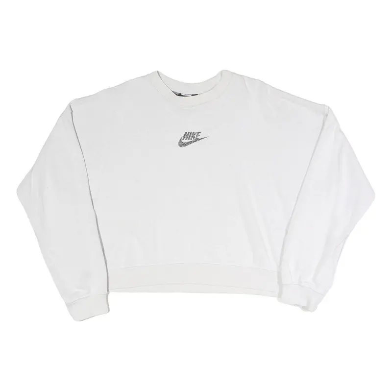 Nike Womens White Crew Neck M Cotton Blend Sweatshirt Crop Logo Pullover 1