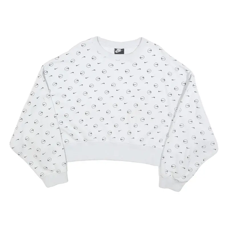 Nike Womens White Crew Neck M Cotton Blend Sweatshirt Logo Print 1