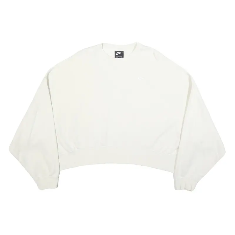 Nike Womens White Cropped Crew Neck Sweatshirt L Cotton Blend Pullover 1