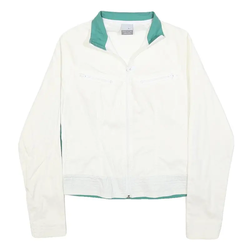 Nike Womens White & Green Outdoor Jacket S Cotton Blend Woven Plain Zip Long 1