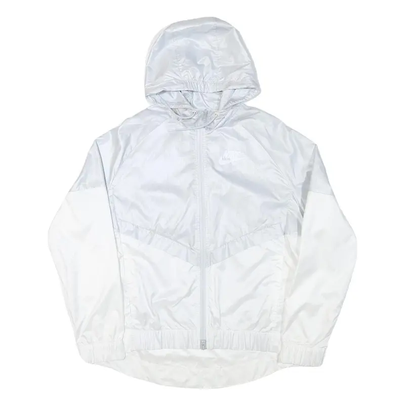 Nike Womens White Lightweight Hooded Zip Jacket L Polyester Blend Plain 1