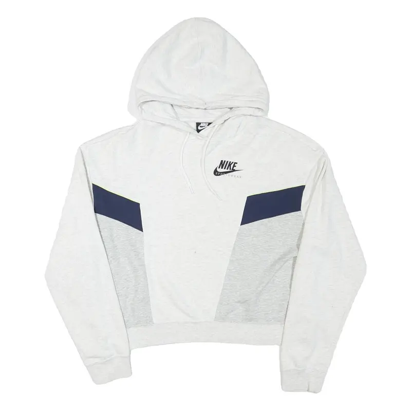 Nike Womens White & Navy Pullover Hoodie M Cotton Blend Sportswear Sweatshirt 1