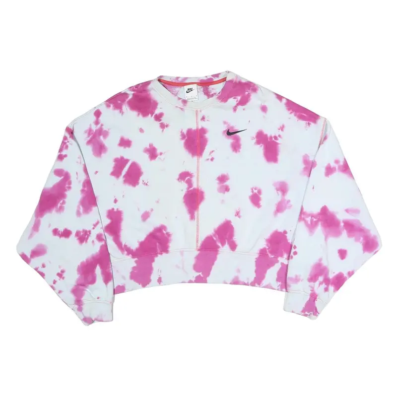 Nike Womens White & Pink Tie Dye Crew Neck M Sweatshirt Cotton Blend Casual 1