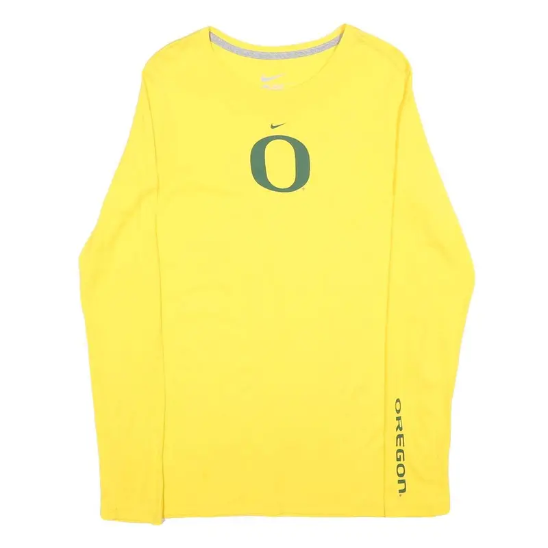 Nike Womens Yellow Oregon Long Sleeve Crew Neck T-Shirt Xl Cotton Graphic 1