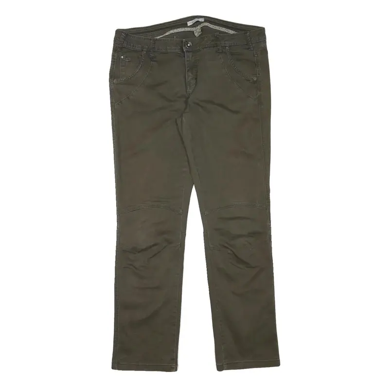 Nile Womens Cotton Blend Regular Fit Straight Olive Green Trousers W35 L30 1