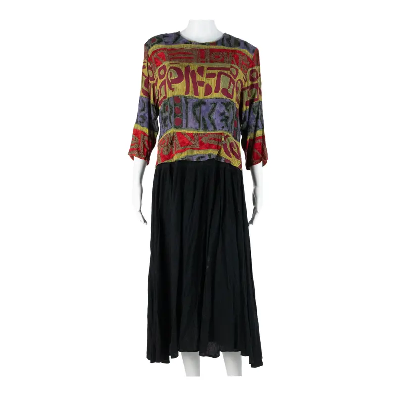 Nina Piccolino Womens Day Dress Black Crazy Pattern Long Sleeve Midi L 1