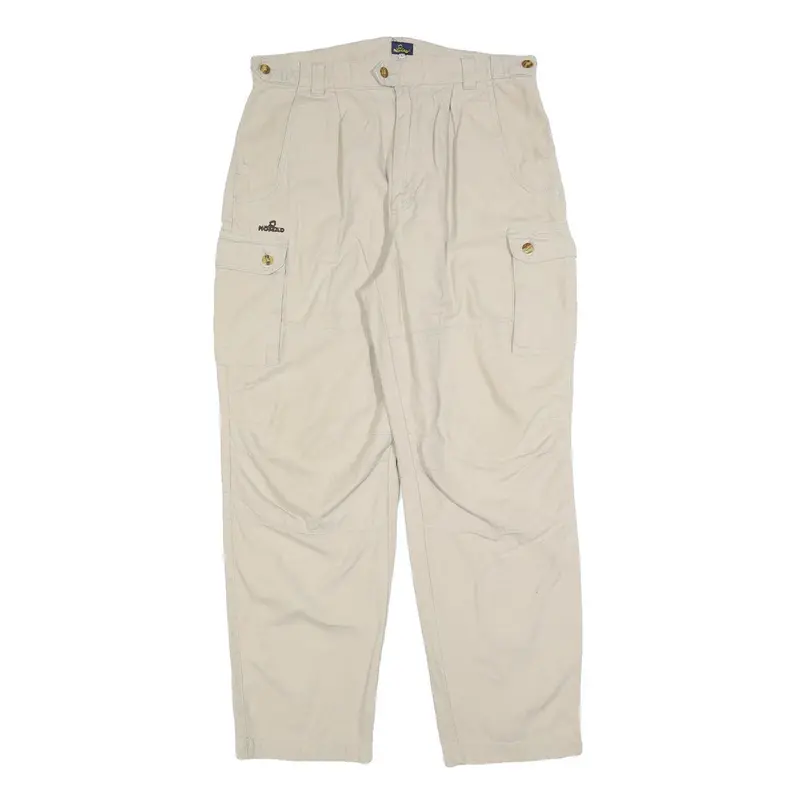Nomad Womens Cotton Blend Beige Relaxed Straight Trousers W34 L32 Casual Cargo 1