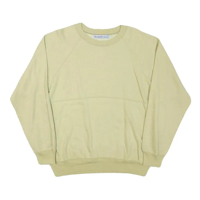 Norman Green Mens Beige Cotton Blend Crew Neck M Plain Pullover Sweatshirt 1