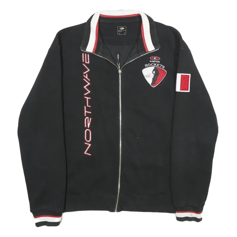 North Wave Mens Black & Red Rocket Zip Jacket Xl Cotton Blend Ribbed Collar 1