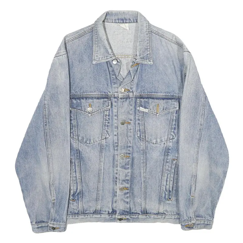 Norwiss Mens Blue Denim Button Jacket L Cotton Classic Plain Casual Lightweight 1