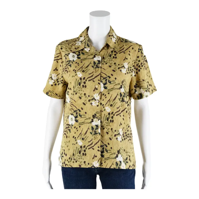 Notations Petite Womens Blouse Shirt Beige Collared Animal Print M 1